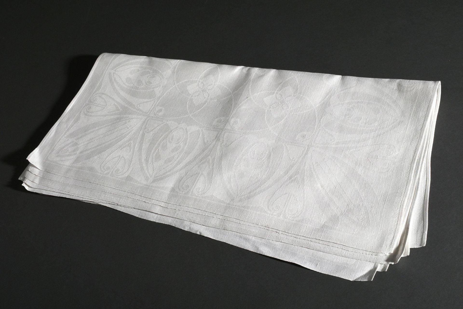 Behrens, Peter (1868-1940), 6 napkins, linen damask, design c. 1901, probably executed by Simon Frä