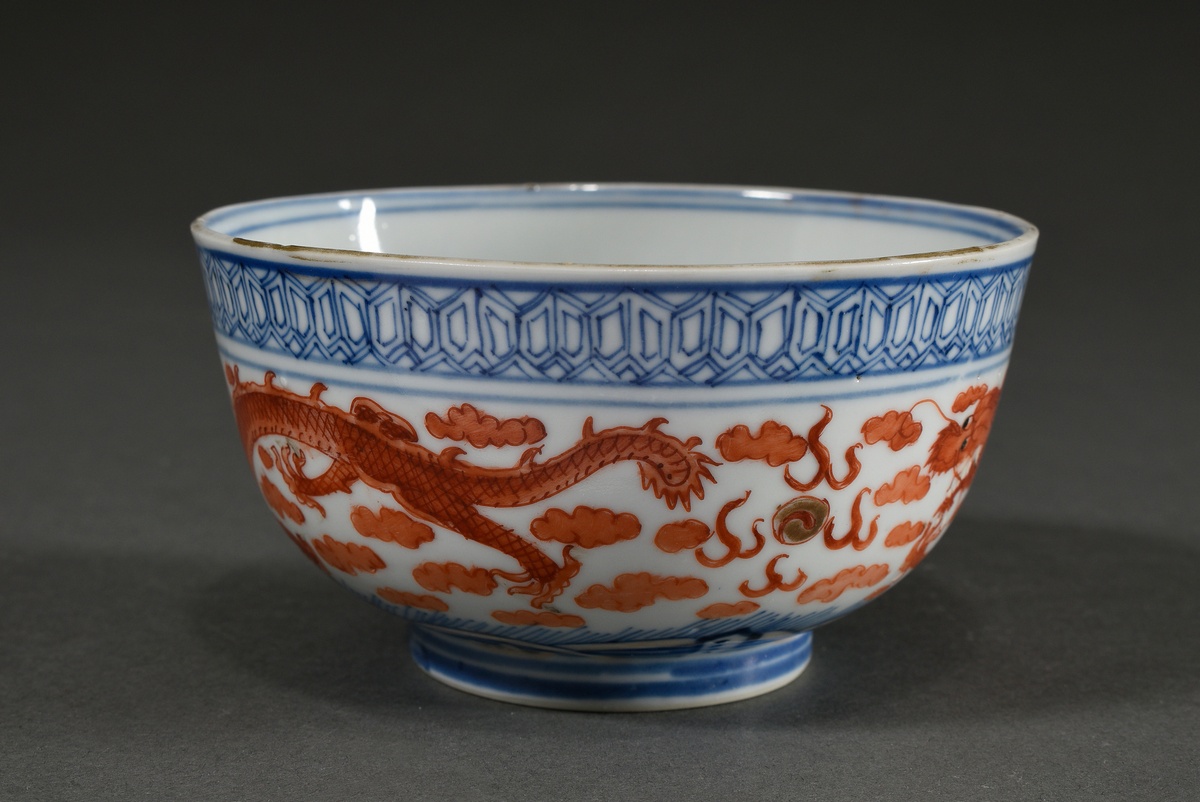 Chinese porcelain kummel with iron red and blue painting decor "Sky dragon with flaming pearl" abov - Image 3 of 6