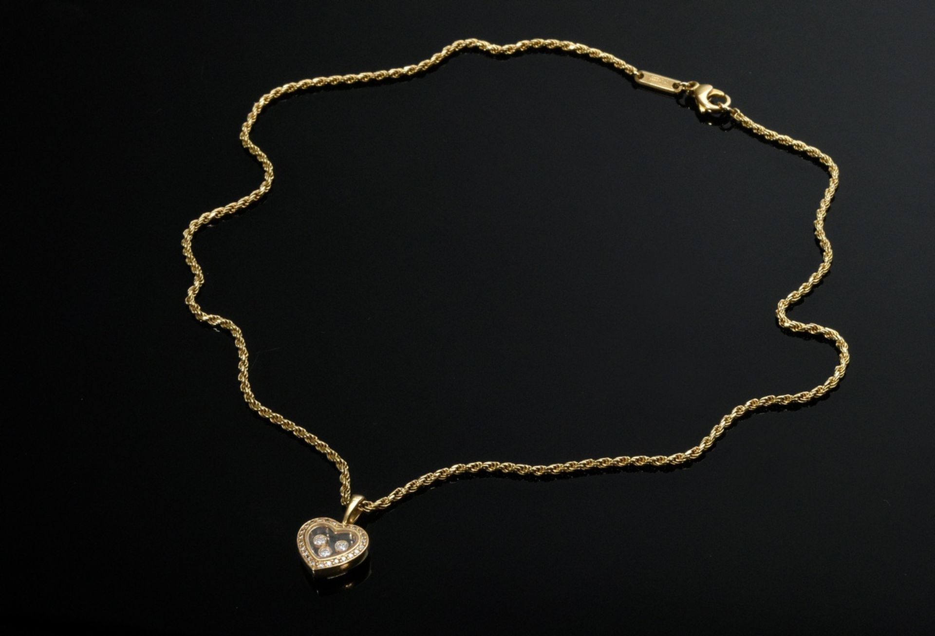 750 yellow gold Chopard "Happy Diamonds" necklace: heart pendant with three free-moving brilliant-c - Image 2 of 2