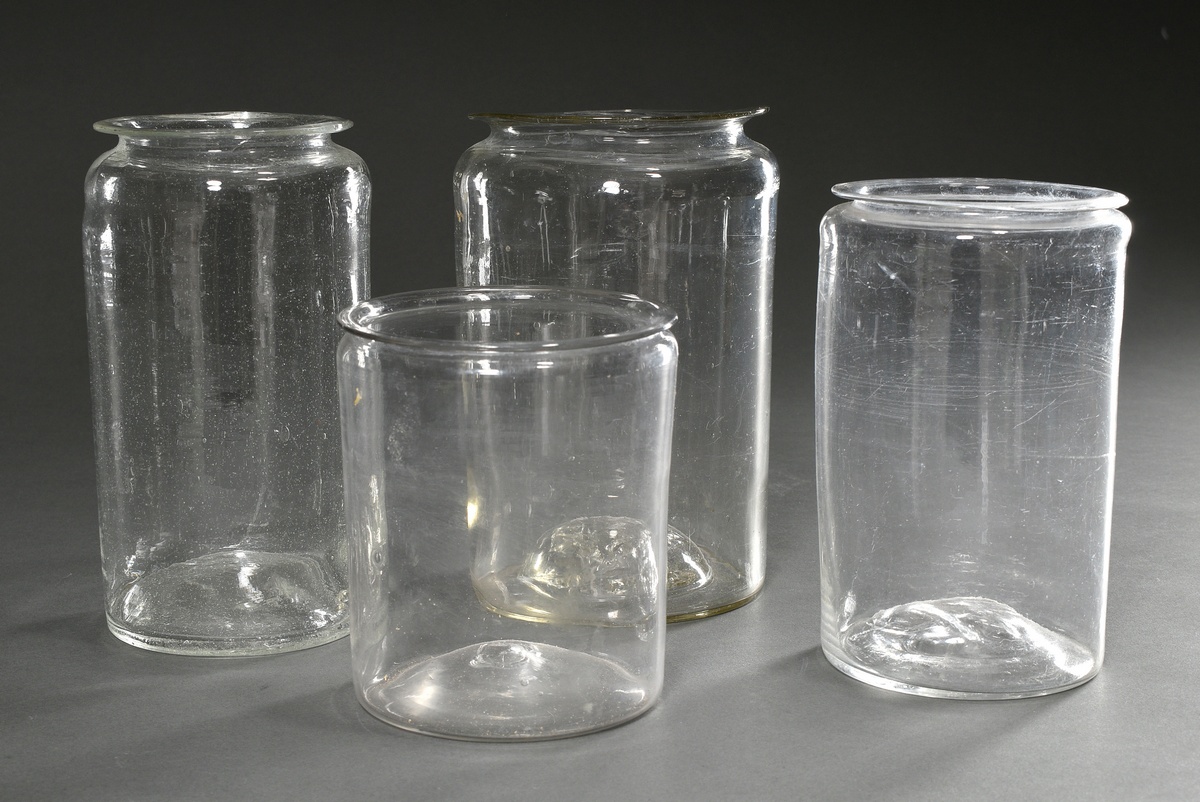 4 Various clear and forest glass vessels in different sizes, 19th century, h. 15-21cm, Ø 10,5-13cm,