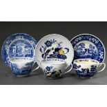 3 Spode Steingut Jumbotassen/ UT mit blauen Dekoren "Blue Bird", "Italian" und "Blue Tower", 20.Jh.