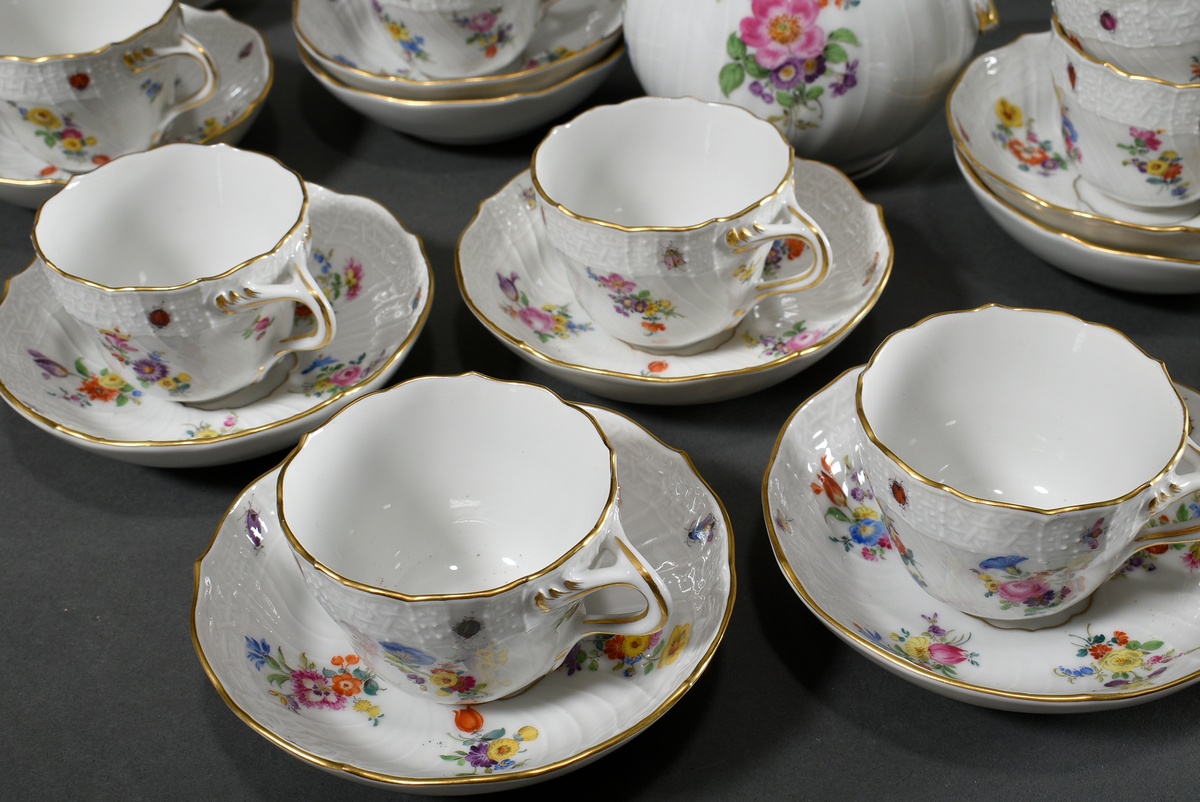 18 pieces Meissen mocha service "flower painting with insects" with Neubrandenstein relief, 20th ce - Image 3 of 6