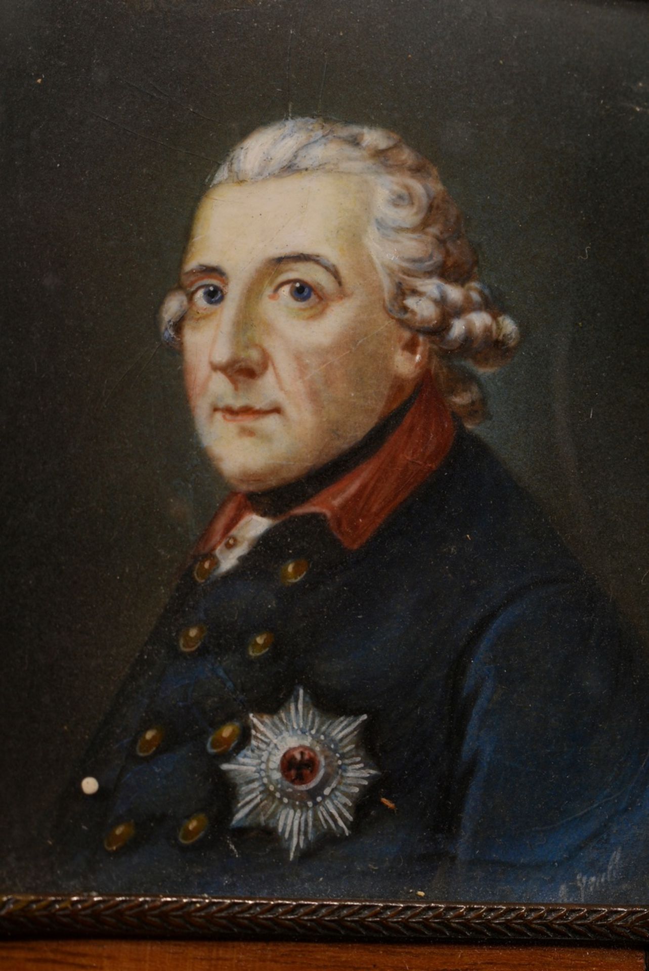 Miniature "Friedrich der Große" (Frederick the Great) after a painting by Anton Graff (c. 1781/86), - Image 3 of 5