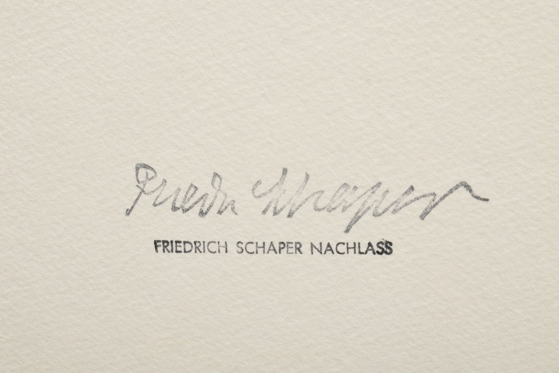 Schaper, Friedrich (1869-1956) "Hafenausfahrt mit Dampfschiff", Radierung, verso Nachlassstempel, P - Bild 3 aus 3