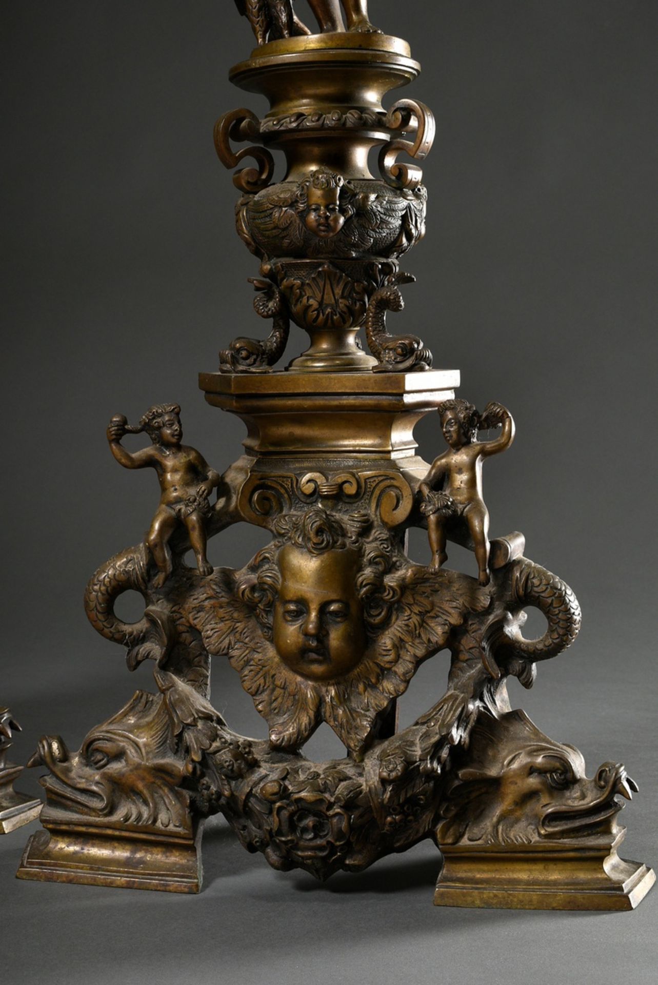Roccatagliata, Niccolo (1539-1636) and workshop, pair of bronze andirons with figural attachments " - Image 3 of 12