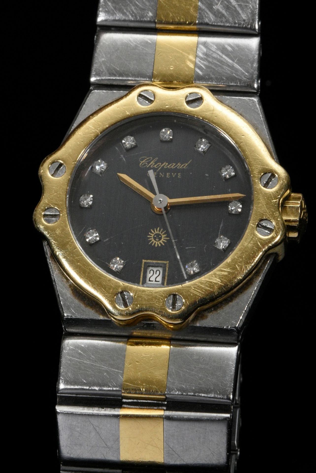 Stainless steel/yellow gold 750 Chopard "St. Moritz" wrist watch, dial with 11 small octagonal diam - Image 5 of 6