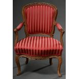 Französischer Sessel mit geschwungenen Beinen und rot gestreiftem Seidenbezug, Nussbaum/Buche, H. 4