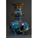 Cloisonné Altarvase oder Weihrauchbrenner "Elefant" mit türkisfarbenem Fond, Reserven mit stilisier