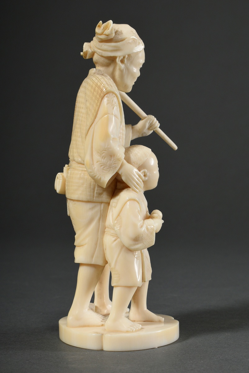 Small ivory okimono "Man with child", sign. Kyosai, Japan Meiji period, h. 15cm, defect at the head - Image 2 of 9