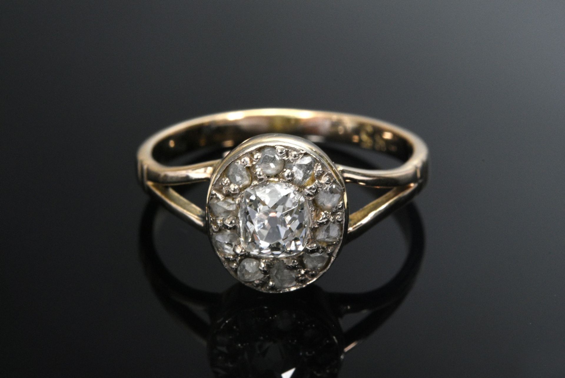 Delicate yellow gold 585 ring with old and rose cut diamonds (together approx. 0.35ct/SI-P2/CR-C),  - Image 4 of 4