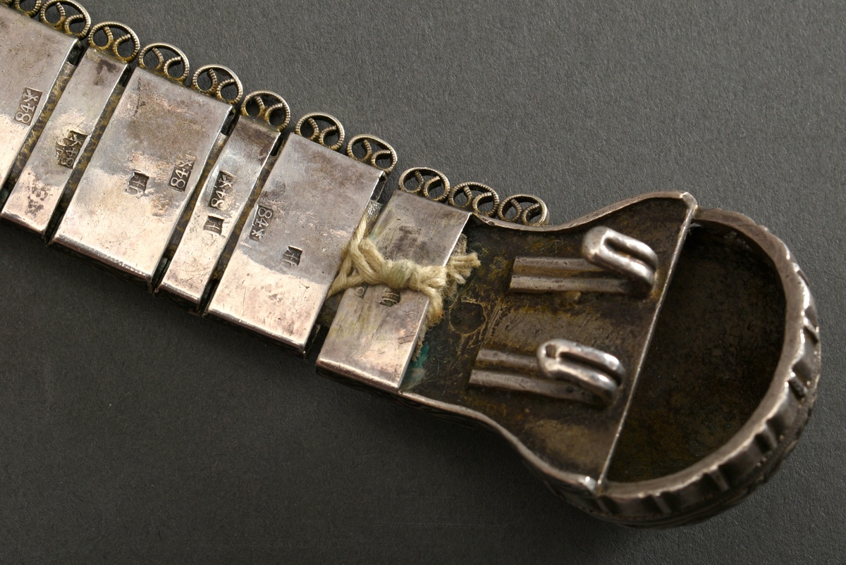 Caucasian splendour belt with ornamental hallmark and niello decoration, consisting of 59 single se - Image 7 of 8