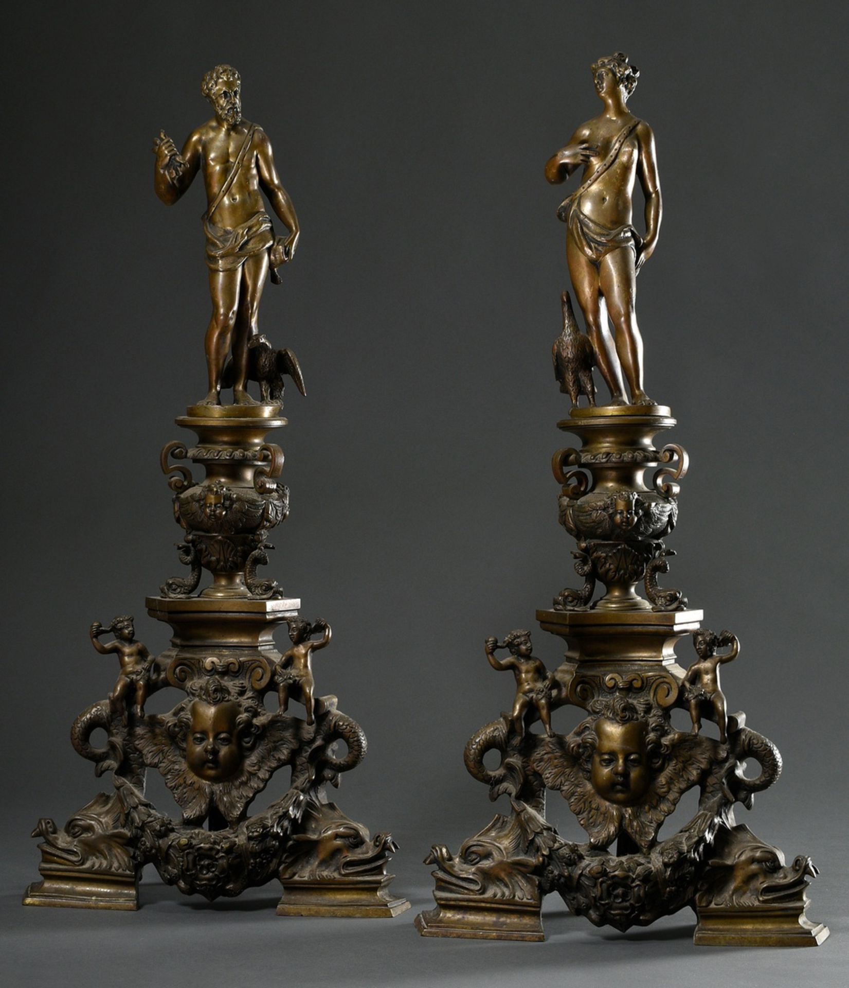 Roccatagliata, Niccolo (1539-1636) and workshop, pair of bronze andirons with figural attachments " - Image 2 of 12