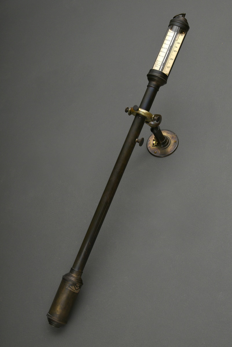 Cardanically suspended mercury barometer "J.J.B.L.M/16 a 22/R.N. Desterro/Lisbon", brass, h. 93cm, 