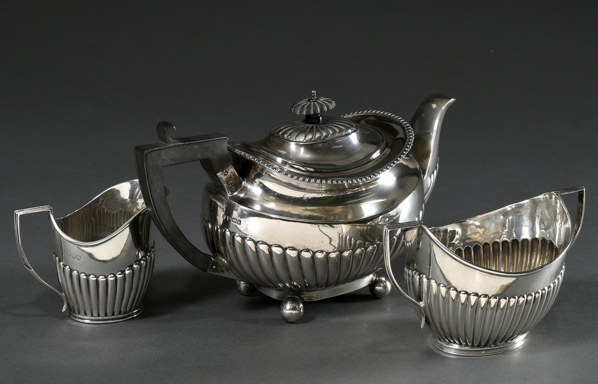 3 pieces tea service in Queen Anne style with grooved rim, MM: Thomas Bradbury & Sons Ltd/Sheffield - Image 2 of 7