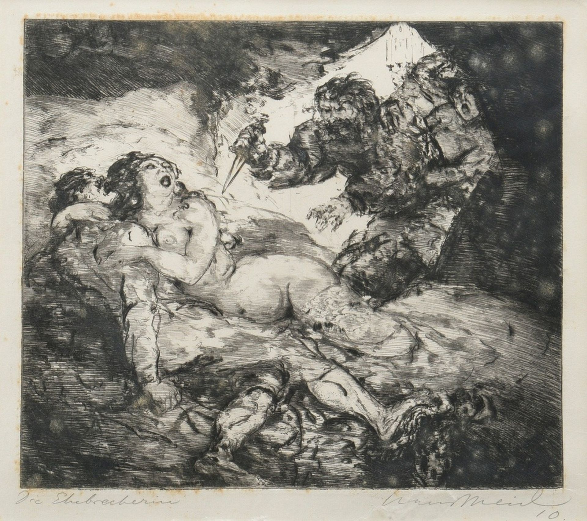 Meid, Hans (1883-1957) "Die Ehebrecherin“ 1910, Radierung, u. sign./dat./betit., PM 19,5x22,5cm (m.