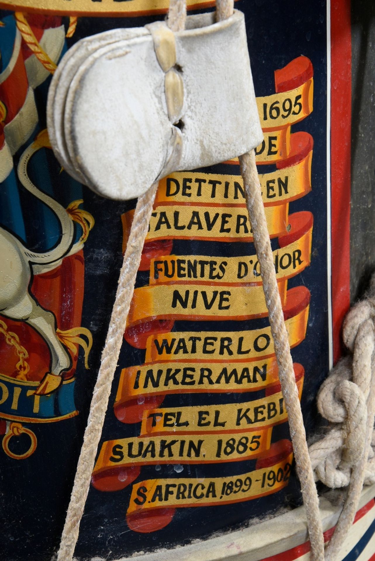 English regimental drum "1st Battalion Coldstream Guards", laterally inscribed :. : "Tangier 1680,  - Image 4 of 6