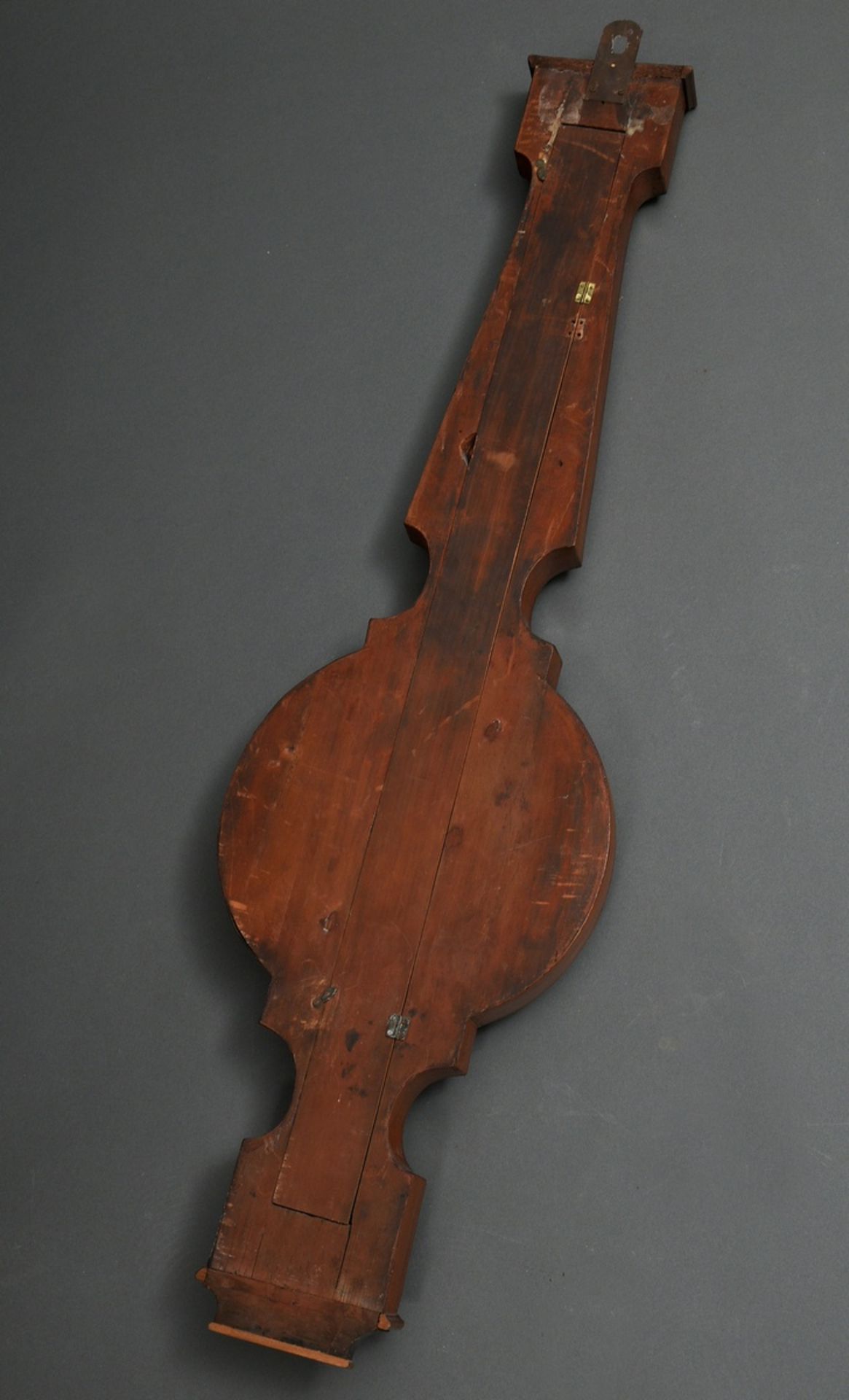 Mahagoni Banjo Barometer, bez.: J. Spelzini/Brooks Market, England 1. Hälfte 19.Jh., H. 107cm - Bild 6 aus 6