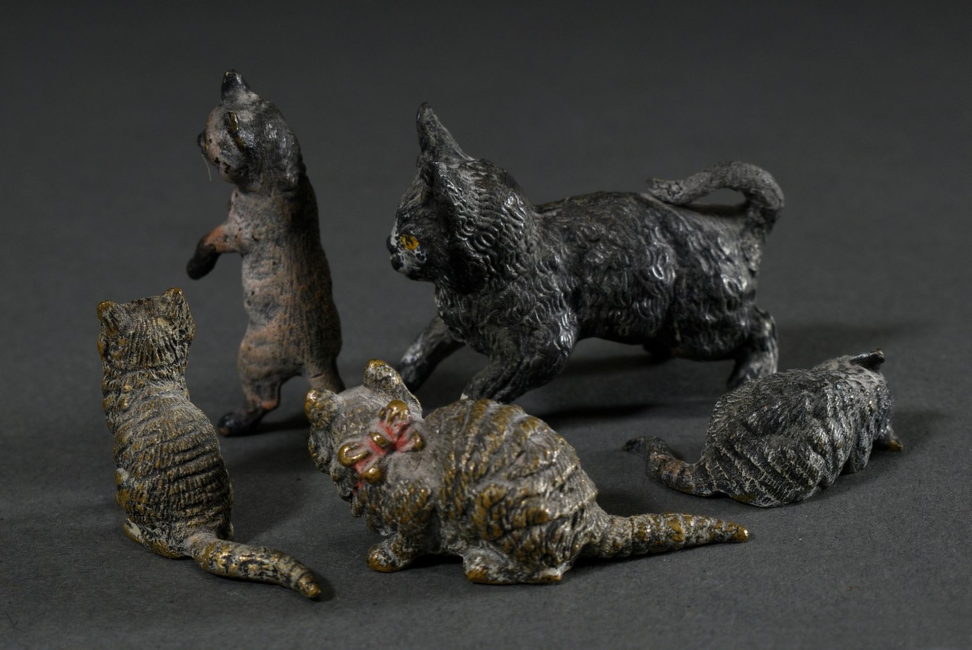 4 Various Viennese bronze figures "Cats", polychrome painted, 19th c., h. 1,5-4,5cm, plus 1 additio - Image 2 of 3