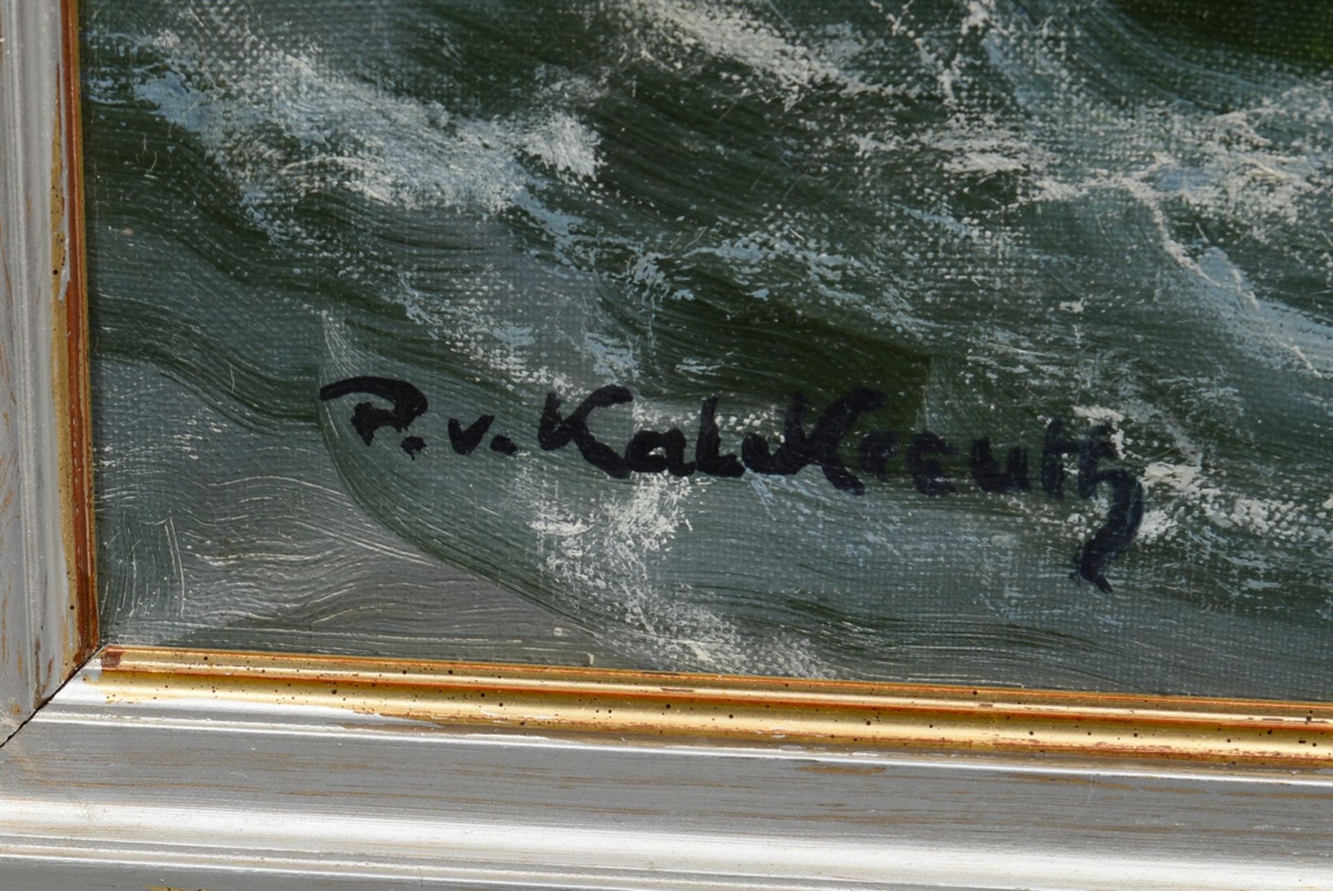 Kalckreuth, Patrick von (1892-1970) "Dreimaster am Wind", Öl/Leinwand, u.l. sign., verso Klebeetike - Bild 3 aus 4