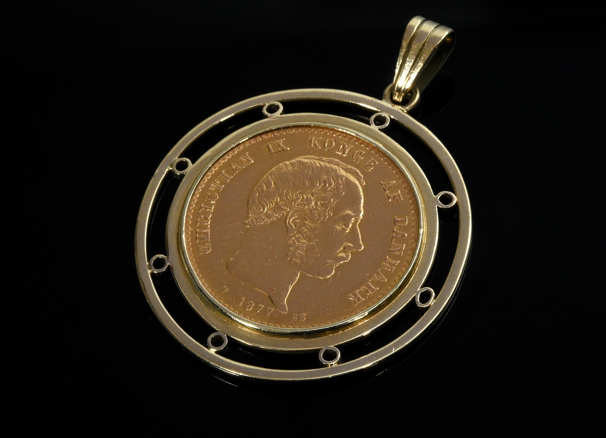 Yellow gold 900/585 coin pendant "20 Kroner, Christian IX King of Denmark, 1877" - Image 2 of 2