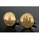 Paar Gelbgold 585 Manschettenknöpfe mit Gelbgold 986 Medaillen "Heilige Drei Könige, Köln", 15,3g,