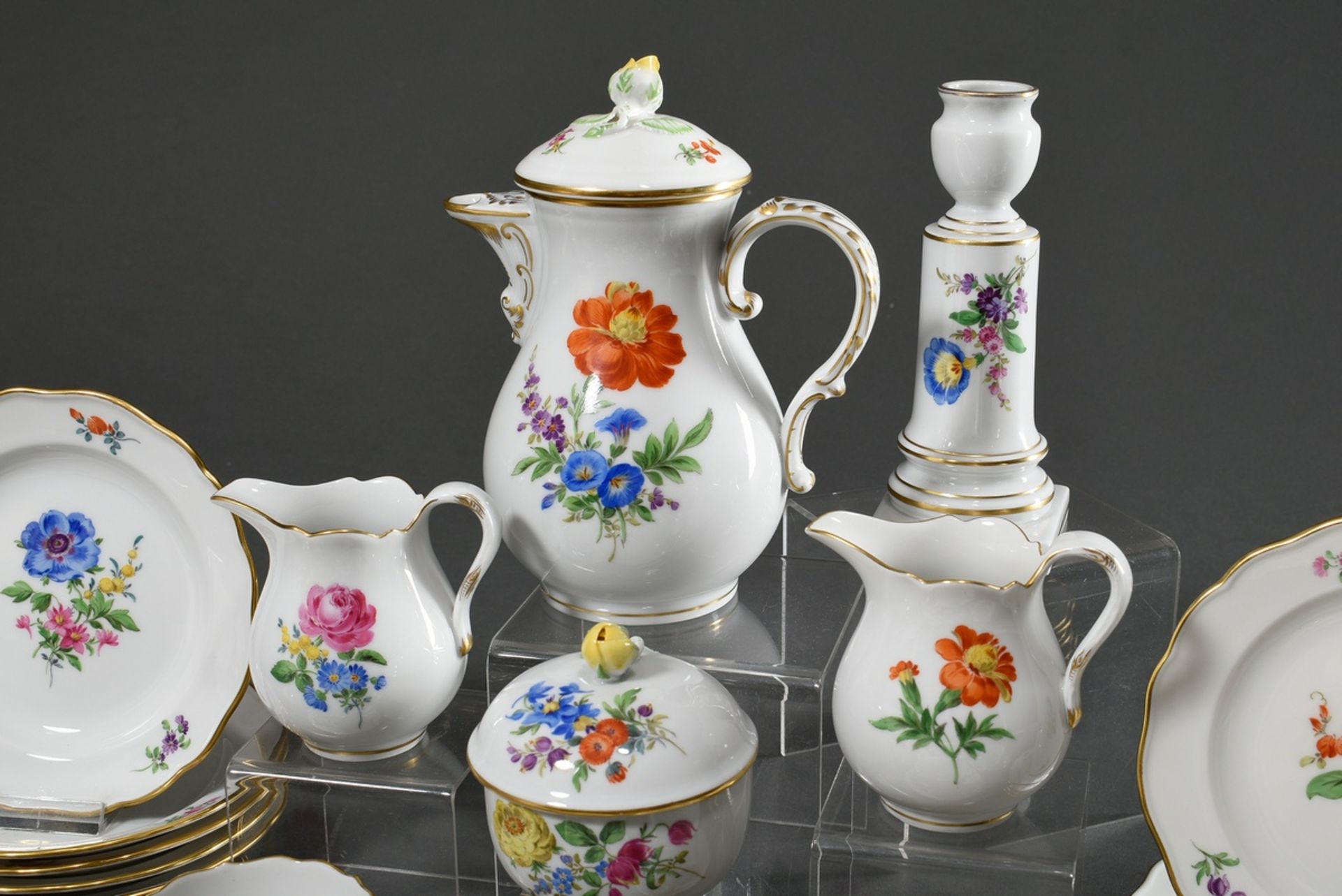 22 Teile Meissen Mokkaservice "Deutsche Blume", 20.Jh.: 1 Mokkakanne (H. 18cm), 2 Milchkännchen (H. - Bild 5 aus 7