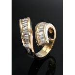Moderner Gelbgold 585 "Toi et Moi" Ring mit 20 Diamantbaguettes (zus. ca. 3.8ct/SI/TCR-LY), 8,2g, G