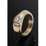 Moderner Bicolor Gold 585 Ring mit Brillant (ca. 0.10ct/SI/W), 4,1g, Gr. 48