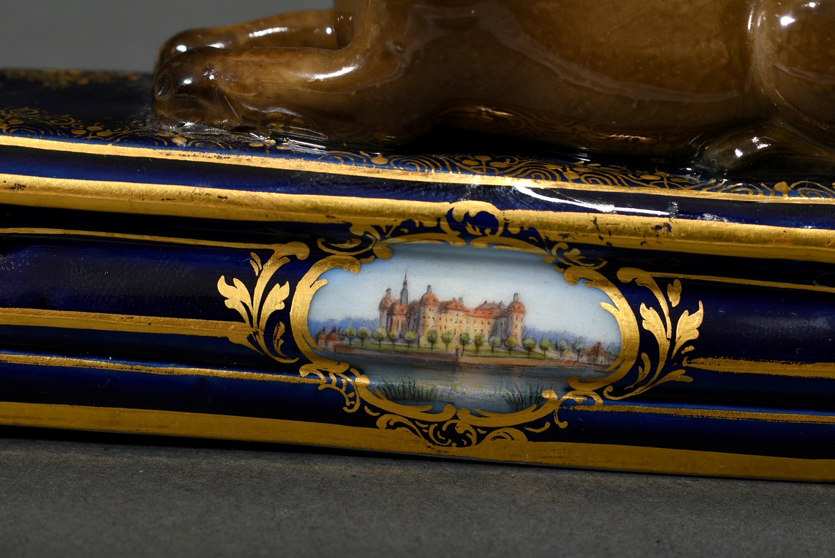 Meissen paperweight with figural attachment "Pug", finely painted Saxon view "Moritzburg" and "flow - Image 4 of 7