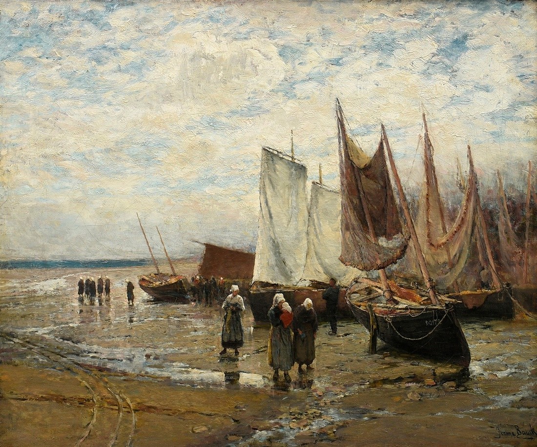 Bauck, Jeanna (1840-1926) "Dutch fishermen", oil/canvas on wood, sign. lower right, 58x69cm (w.f. 7