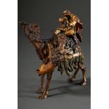 Wiener Bronze "Arabischer Reiter auf Dromedar bei Löwengriff", farbig gefasst, am Boden Vasenstempe