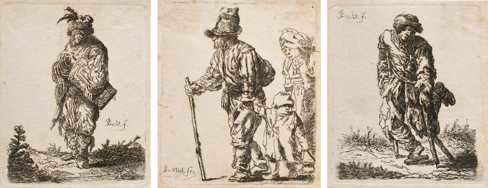 3 Vliet, Jan-Georg van (c.1610-1668) "Beggars" from the Beggars series, etchings, each sign. on the