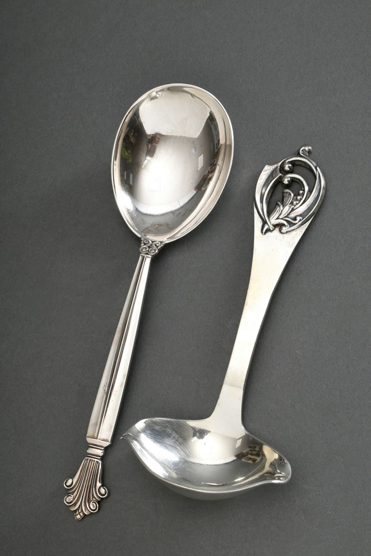 2 pieces of Danish cutlery: S.A.J. Jacobsen sauce ladle (Slagelse 1938) and Georg Jensen serving sp