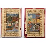 4 Diverse indopersische Buchillustrationen "Kampf- sowie höfische Palast- und Gartenszenen", Schrif