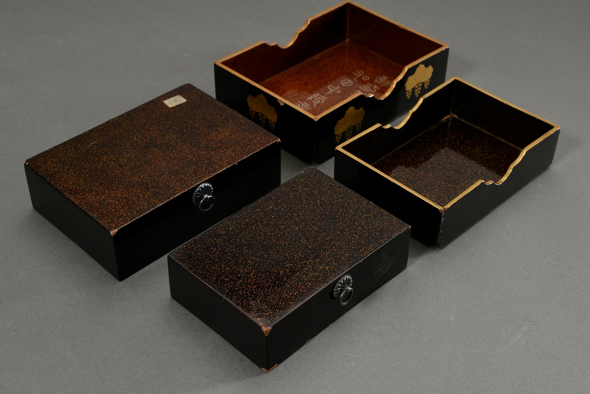 2 Lacquer boxes with Kiri Mon in gold lacquer, inside and bottom with Nashiji, Japan Meiji period,  - Image 4 of 6