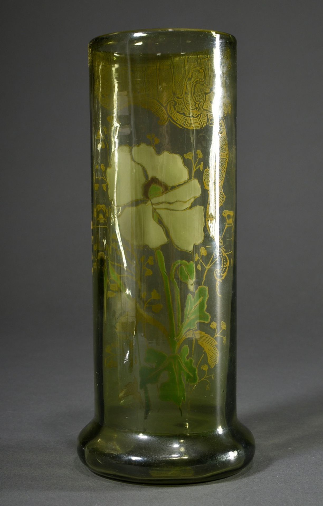 Jugendstil Vase mit floralem Dekor "Mohnblüte" in polychromer Emaillemalerei über gedrucktem Goldde - Bild 2 aus 4