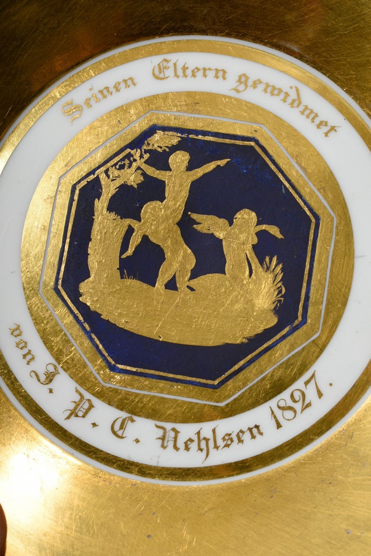 Reich vergoldete KPM Empire Tasse auf Tatzenfüßen mit radierten, mythologischen Silhouetten "Hygea" - Bild 3 aus 5