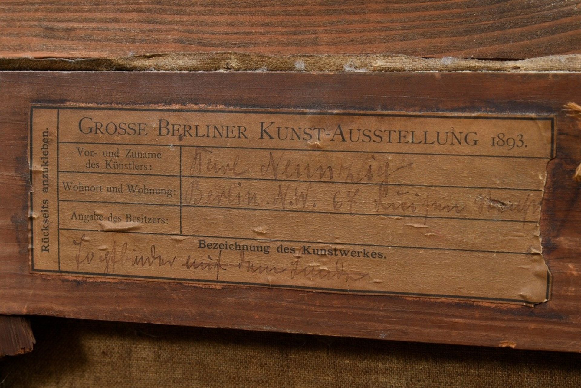 Neunzig, Karl (1864-1944) "Topfbinder", oil/canvas, sign. lower right, on verso on adhesive label " - Image 5 of 5