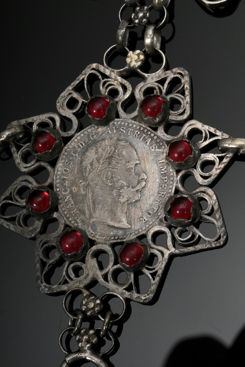 2 Various pieces of Austrian traditional costume jewellery, 19th century: silver bust pendant with  - Image 7 of 10