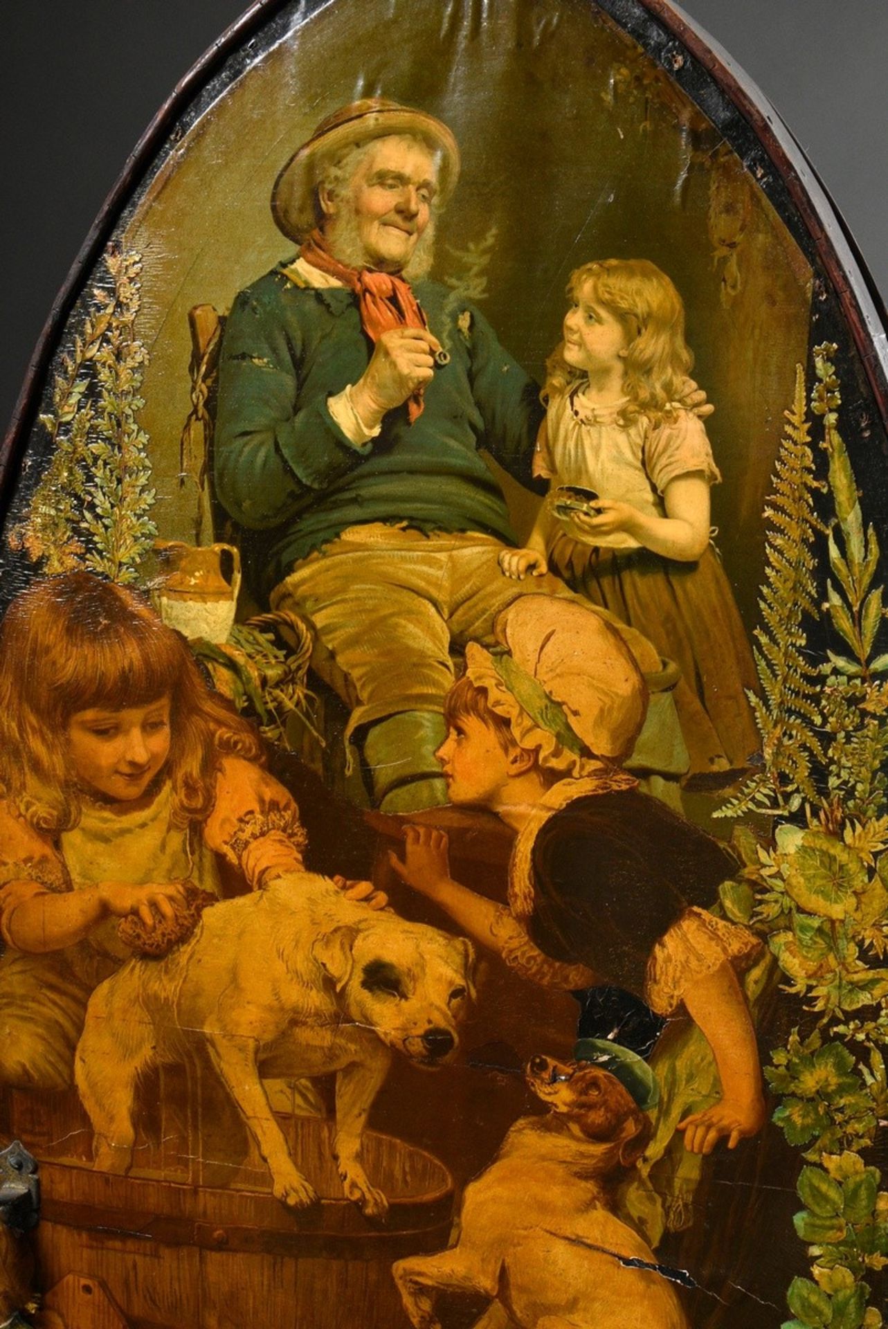 Englischer Oblaten Paravant "Kinder, Landschaften, Tiere, Kolonial Szenen" mit drei Spitzbogen Flüg - Bild 4 aus 9