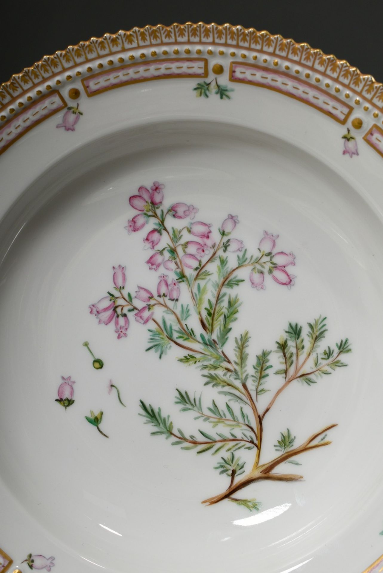 6 deep Royal Copenhagen "Flora Danica" plates with polychrome painting in the mirror and gold decor - Image 7 of 15