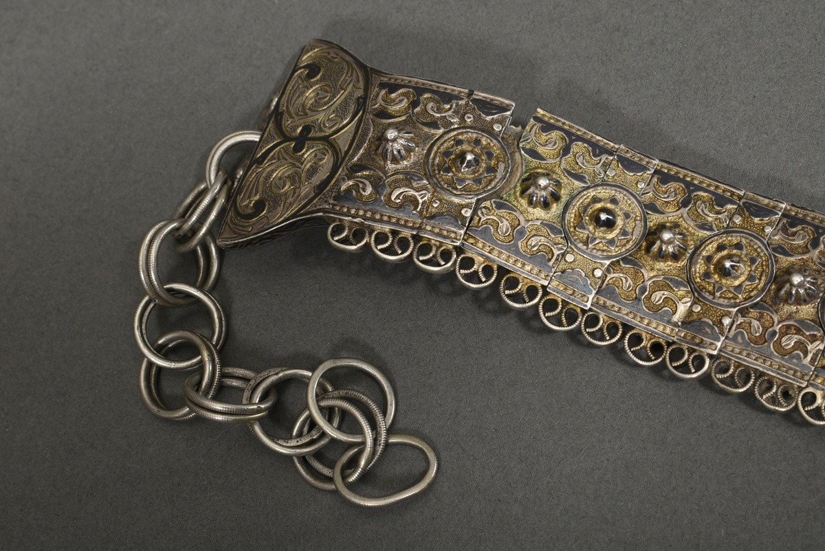 Caucasian splendour belt with ornamental hallmark and niello decoration, consisting of 59 single se - Image 5 of 8