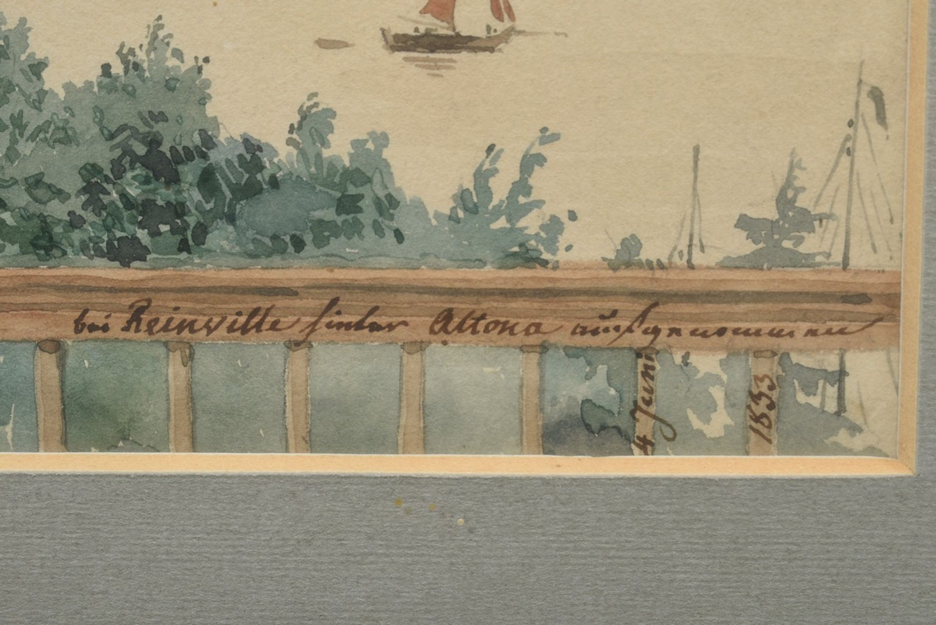 Unbekannter Künstler des 19.Jh. „Bei Rainville/Altona“ 1833, Aquarell/Papier, u.r. bez./dat., 15x22 - Bild 3 aus 3