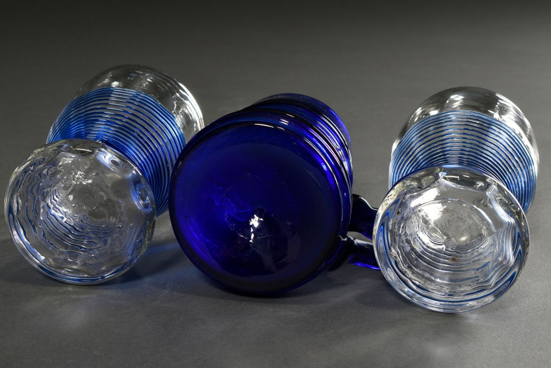 3 Various beer glasses, 19th c.: small cobalt blue jug with beaded decoration and a pair of faceted - Image 3 of 3