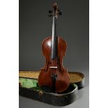 Deutsche Geige, um 1900, ohne Faksimile-Zettel, geteilter Rücken, Stimme steht, spielbereit, L 59,5