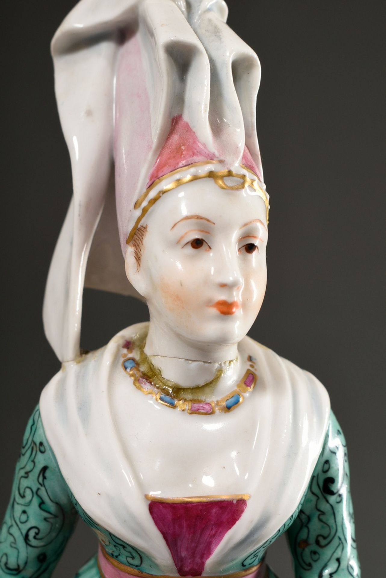 Rare porcelain figurine "Suivante de Isabeau de Bavière" (Elisabeth of Bavaria), polychrome painted - Image 5 of 7