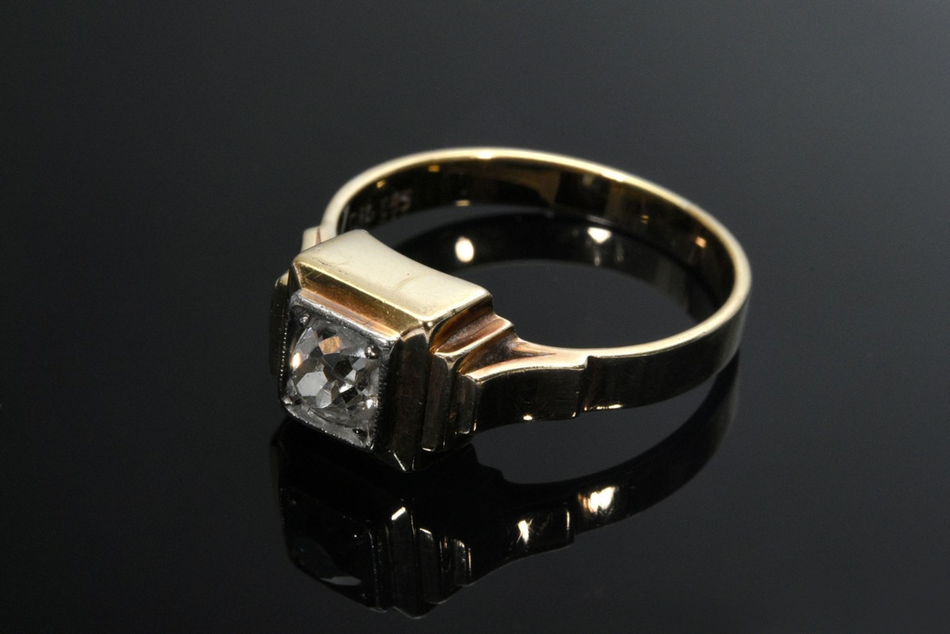 Yellow gold 585 and platinum ring with old cut diamond (ca. 0.30ct/P1/TC), around 1920, 4,6g, size  - Image 2 of 4