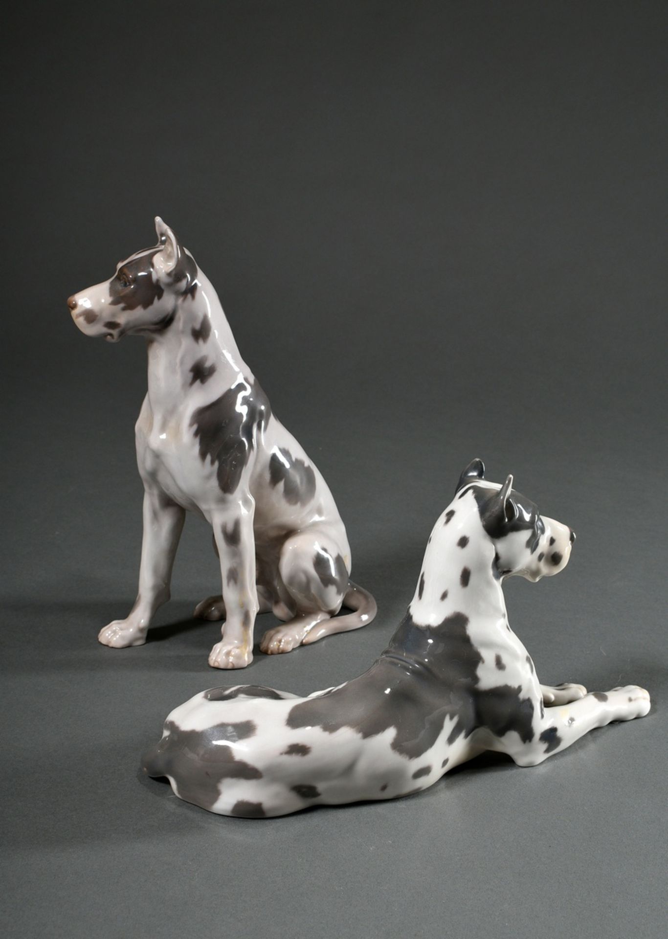 2 Various Bing & Gröndahl figures "Great Danes" with polychrome underglaze painting, model no. 1773 - Image 2 of 3