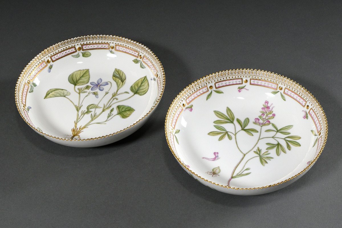 2 round Royal Copenhagen "Flora Danica" bowls with polychrome painting in the mirror and gold decor - Image 2 of 5