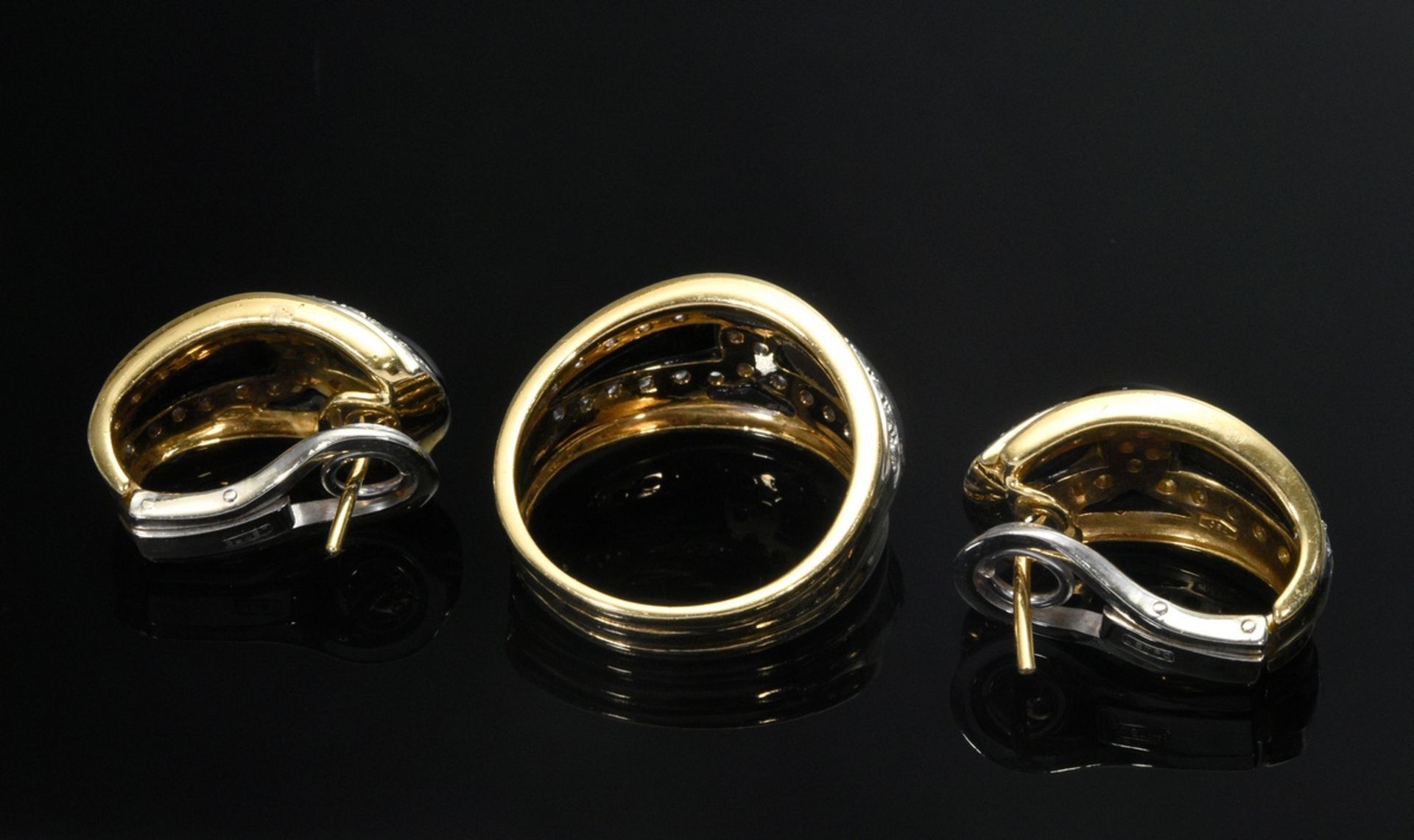 3 Teile moderner Gelbgold 750 Wempe Onyx Schmuck mit Brillanten: Ring (zus. ca. 0.52ct/VVSI/TW, Gr. - Bild 3 aus 3